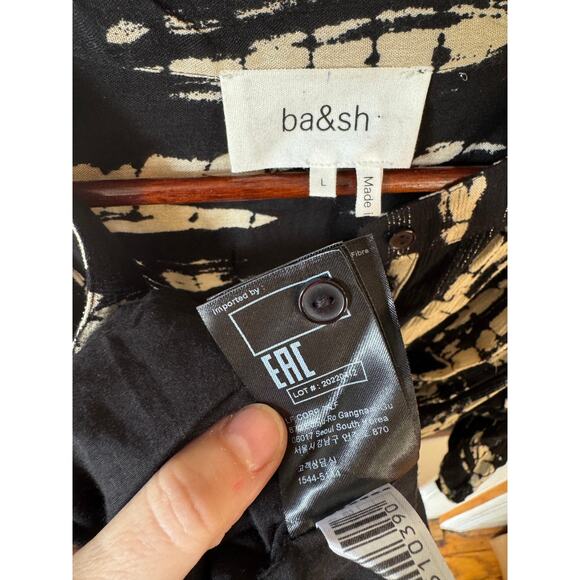 ba&sh Kenya Tie Dye Dress Size Large (3) Black Noir & Beige Metallic 3/4 Sleeves - Picture 12 of 13